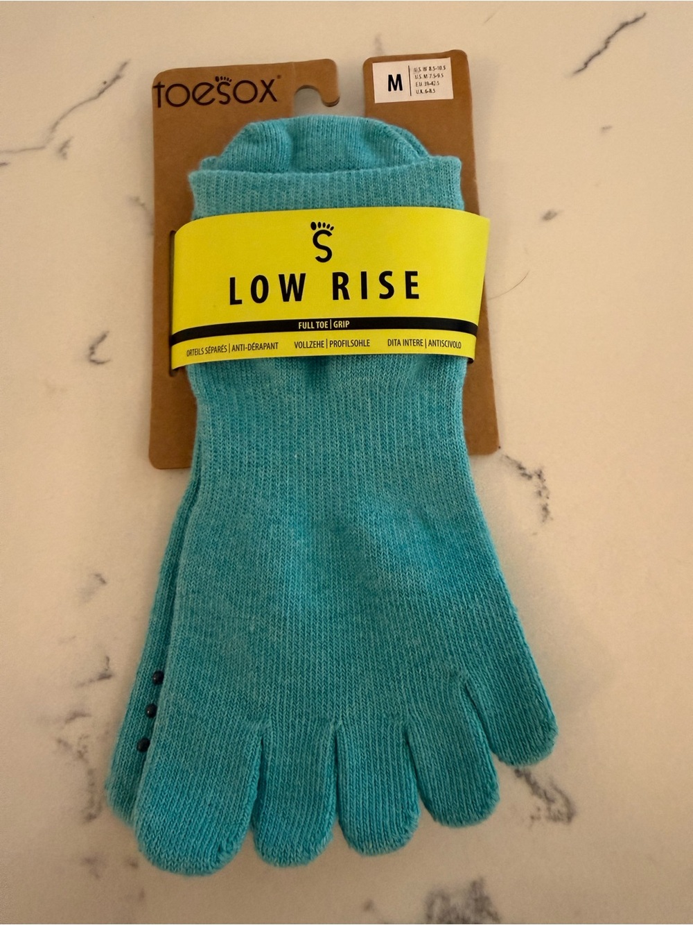 toesox Low Rise Full Toe Grip Socks - Aqua Blue